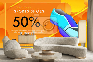 Fototapeta Sport Shoes banner design with 50 discount offer on