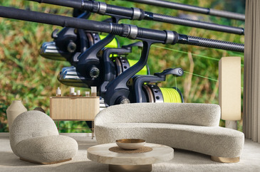 Carp Spinning Reel Angling Rods On Pod Standing. Carp Rods