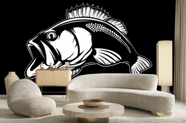 Fishing bass logo. bass fish with rod club emblem. fishing theme