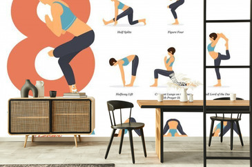 Infographic of 10 Yoga poses for Yoga at home in concept of yoga for who sit
