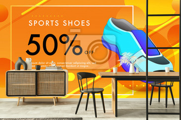 Fototapeta Sport Shoes banner design with 50 discount offer on