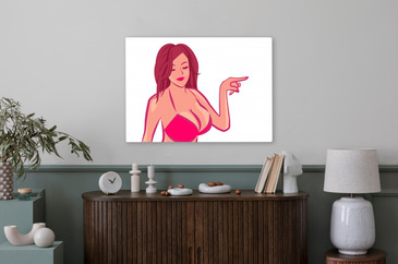 Girl in Bra with Big Boobs. Nude lady in Vector Round Emblem