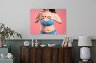 Woman Checking Her Very Large Breasts for Cancer on Pink Background Stock  Image - Image of mammoplasty, breast: 217009893