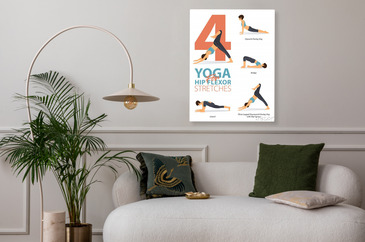 Obraz 4 Yoga poses for workout in concept of hip flexor stretch. Woman na  wymiar • joga, wykonywanie, pozować •