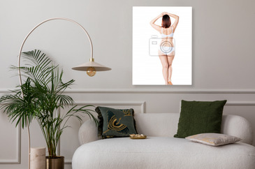 Fat woman in underwear isolated on white background, cellulite