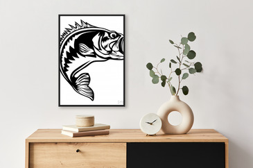 Fishing bass logo. bass fish with rod club emblem. fishing theme
