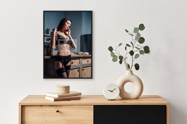 Back view of sexy girl in black lingerie with flour on panties standing in  kitchen Stock Photo by LightFieldStudios