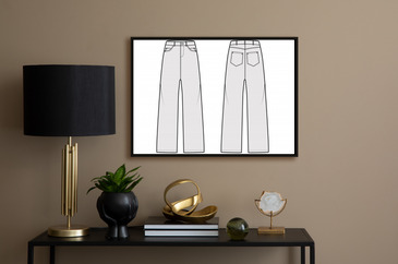 Baggy Jeans Denim pants technical fashion illustration with full