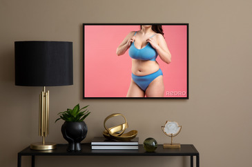 Fat Woman with Very Large Breasts in Blue Underwear on Pink Background,  Body Care Concept Stock Photo - Image of augmentation, breast: 230123790