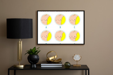Plakat Set of colored round icons of different female breast size, body na  wymiar • pierś, skrzynia, rozmiar •