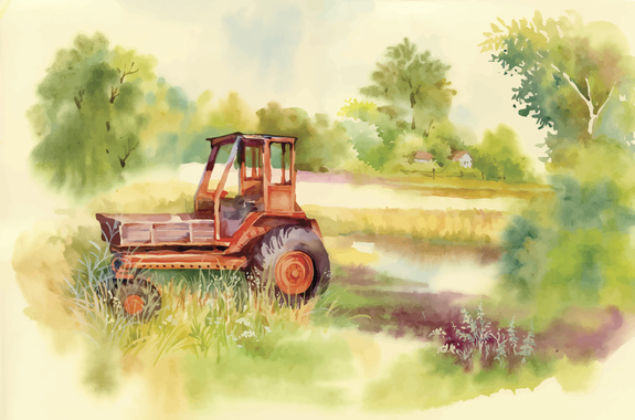 Landwirtschaftliches fahrzeug in aquarell