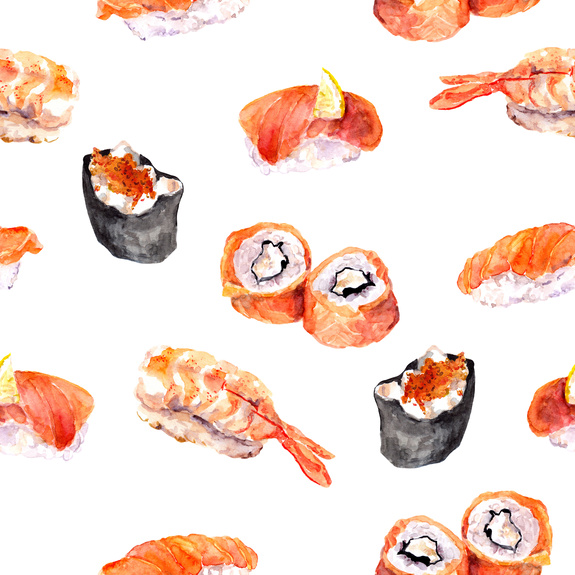 Sushi mit aquarellfarbe gemalt