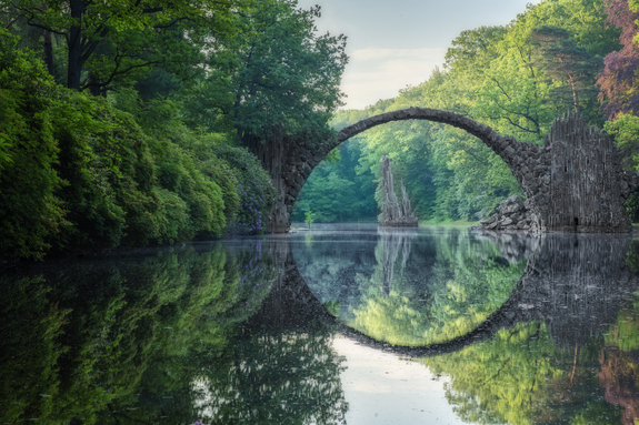 Landschaft mit fluss im grünen