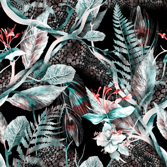 Pflanzliches motiv auf schwarzem hintergrund