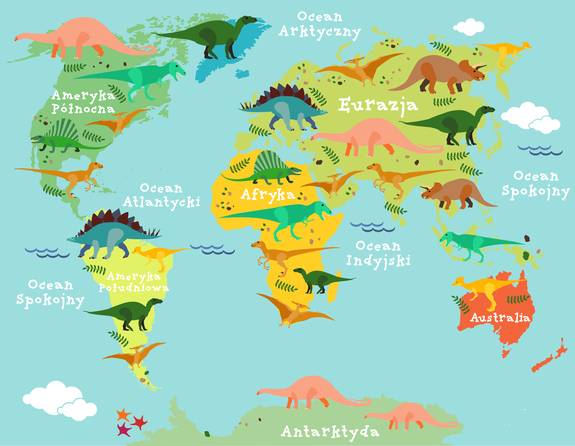 Karte in polnischer sprache mit dinosauriern