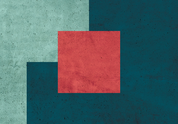 Quadrat auf azurblauem grund mit betontextur