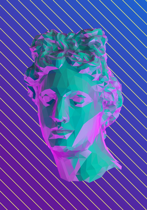 Antike skulptur auf gestreiftem hintergrund