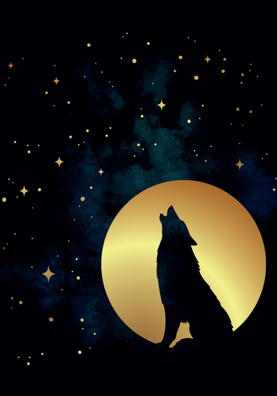 Wolf vor dem Hintergrund des Mondes