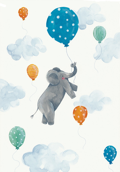 Elefant mit luftballon in den wolken