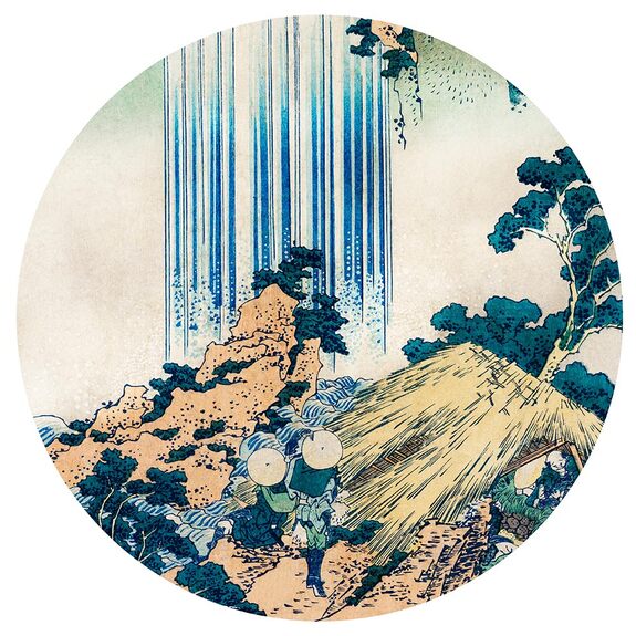 Runde illustration von landschaft nach hokusai