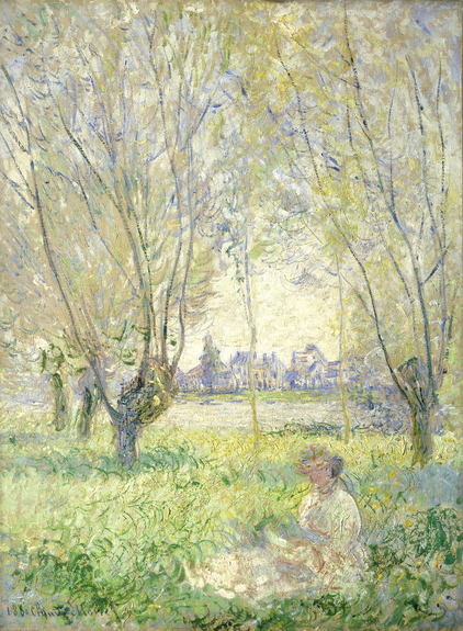 Claude monet - frau, die unter einer weide sitzt