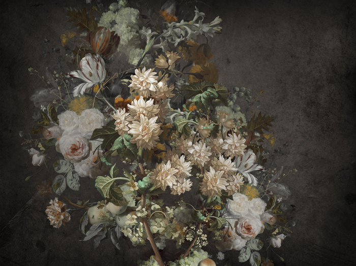 3d-blumenstrauß auf dunklem hintergrund, florales muster