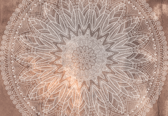 Mandala auf betonhintergrund in mocha-mousse-farben