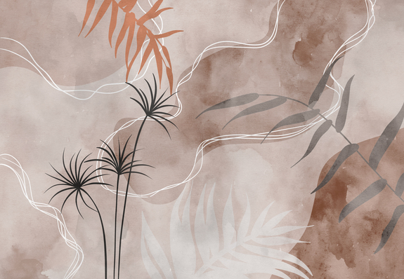 Blätter auf abstraktem hintergrund im aquarellstil