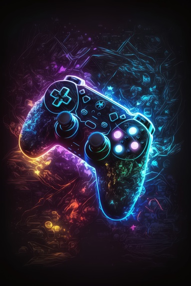 Neon-spielecontroller auf schwarzem hintergrund