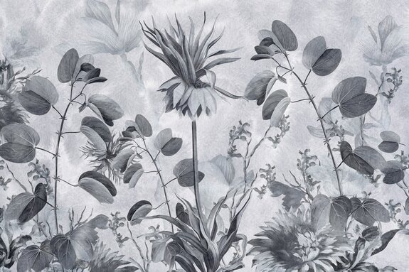 Monochromes botanisches muster mit tropischer vegetation