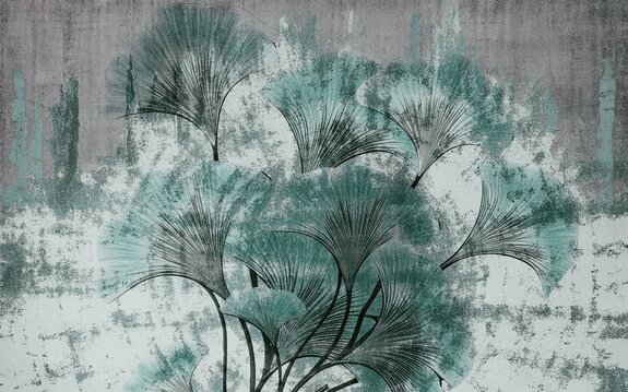 Ginkgoblätter auf konkretem hintergrund