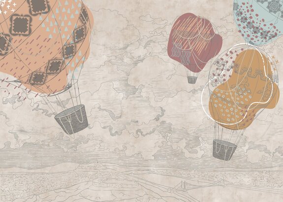 Beige skizzenlandschaft mit luftballons