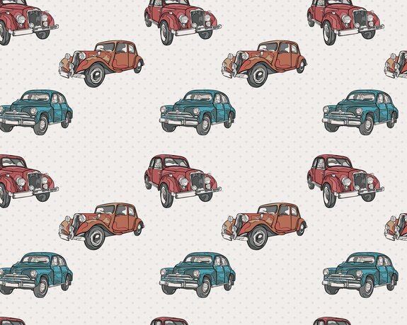 Retro-autos auf einem gepunkteten hintergrund
