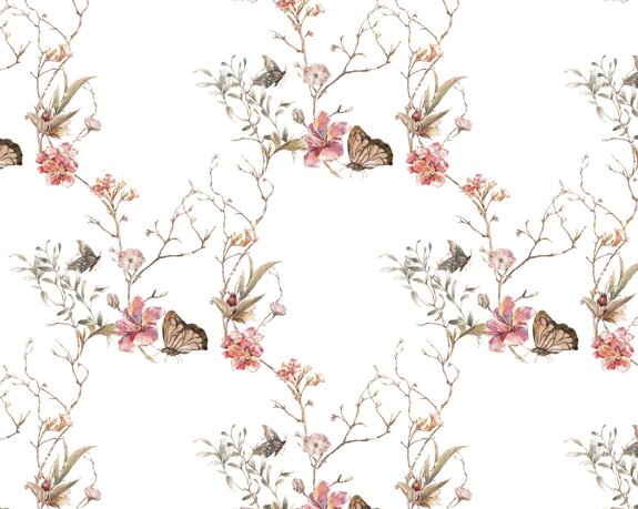 Schmetterlinge und blumen im aquarellstil auf weißem hintergrund