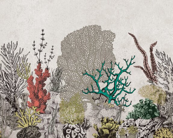 Nautisches muster mit korallen auf strukturiertem hintergrund