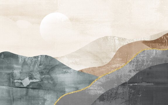 Abstrakte landschaft mit bergen und mond