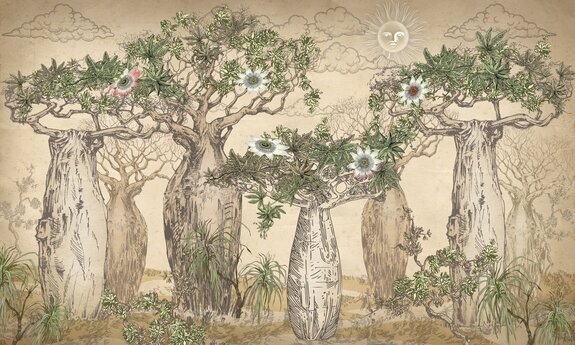 Afrikanische baobab-landschaft im vintage-stil