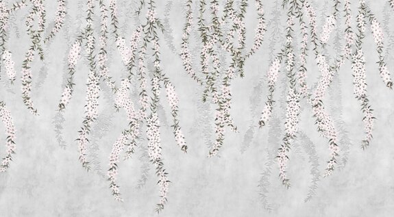 Blühende zweige mit blumen auf grauem hintergrund