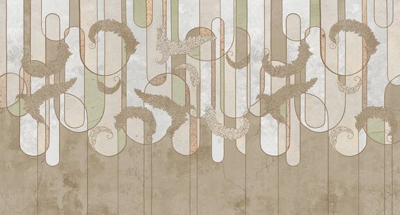 Blätter und geometrische formen auf strukturiertem hintergrund