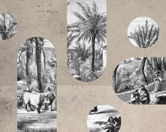 Schwarz-weiße landschaft mit geometrischen formen im vintage-stil