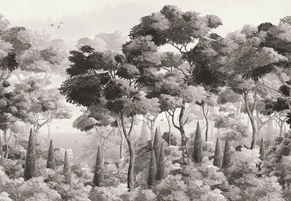 Monochromatische landschaft eines üppigen waldes