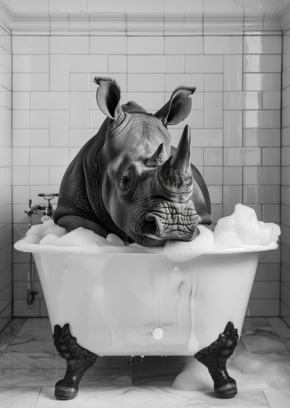 Nashorn in der badewanne schwarz weißes muster