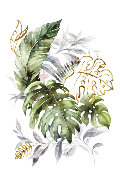 Aquarell tropische blätter auf weißem hintergrund