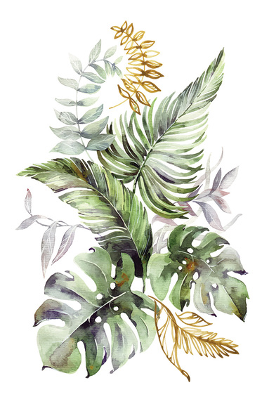 Tropische blätter mit aquarell gemalt