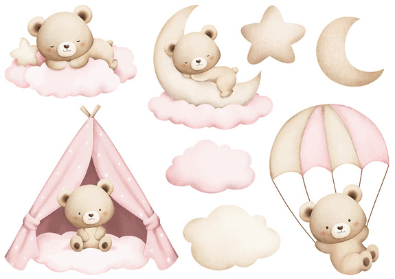 Aquarell-teddybären und wolken