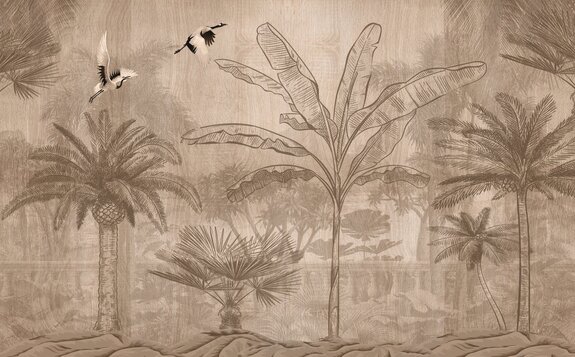 Landschaft mit palmen im vintage-stil