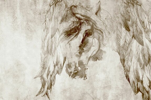 Imitation eines pferdekopfs auf einer betonwand