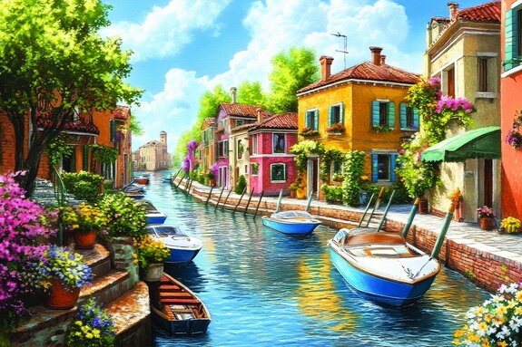 Malerische landschaft von venedig zwischen stadthäusern