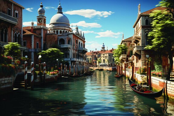 Landschaft eines venezianischen kanals zwischen historischen denkmälern