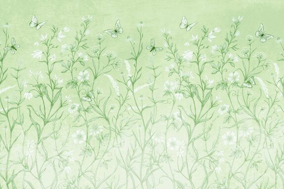 Wildwiese mit blumen und schmetterlingen im grün